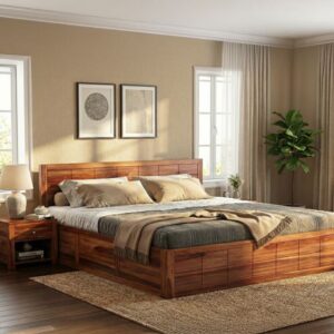 Divya Furniture Solid Wood Queen Size Bed with Storage | Custom Sizes & Colours Available | Multiple Wood Options | Free Home Delivery || ALL CARDS & PAYMENTS ARE ACCEPTED |