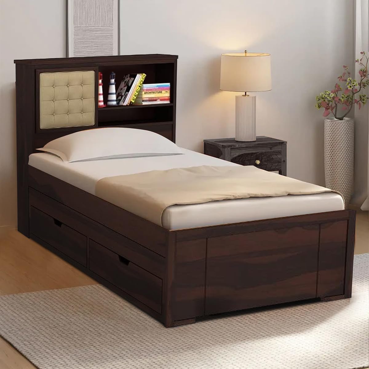 Divya Furniture Solid Wood Single Bed with Storage | Custom Sizes & Colours Available | Free Home Delivery | All Payments Accepted - Image 2