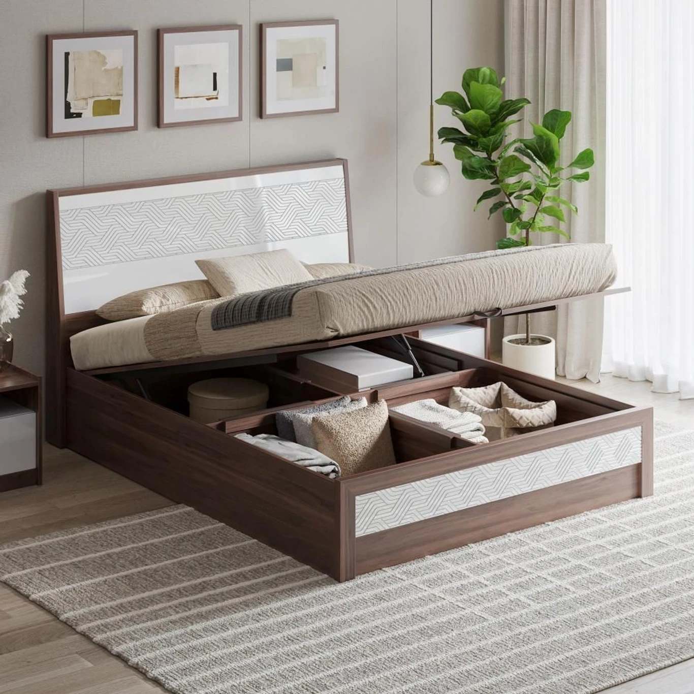 Divya Furniture Solid Wood Queen Size Hydraulic Storage Bed | Custom Colours & Wood Options | Free Home Delivery | All Payments Accepted